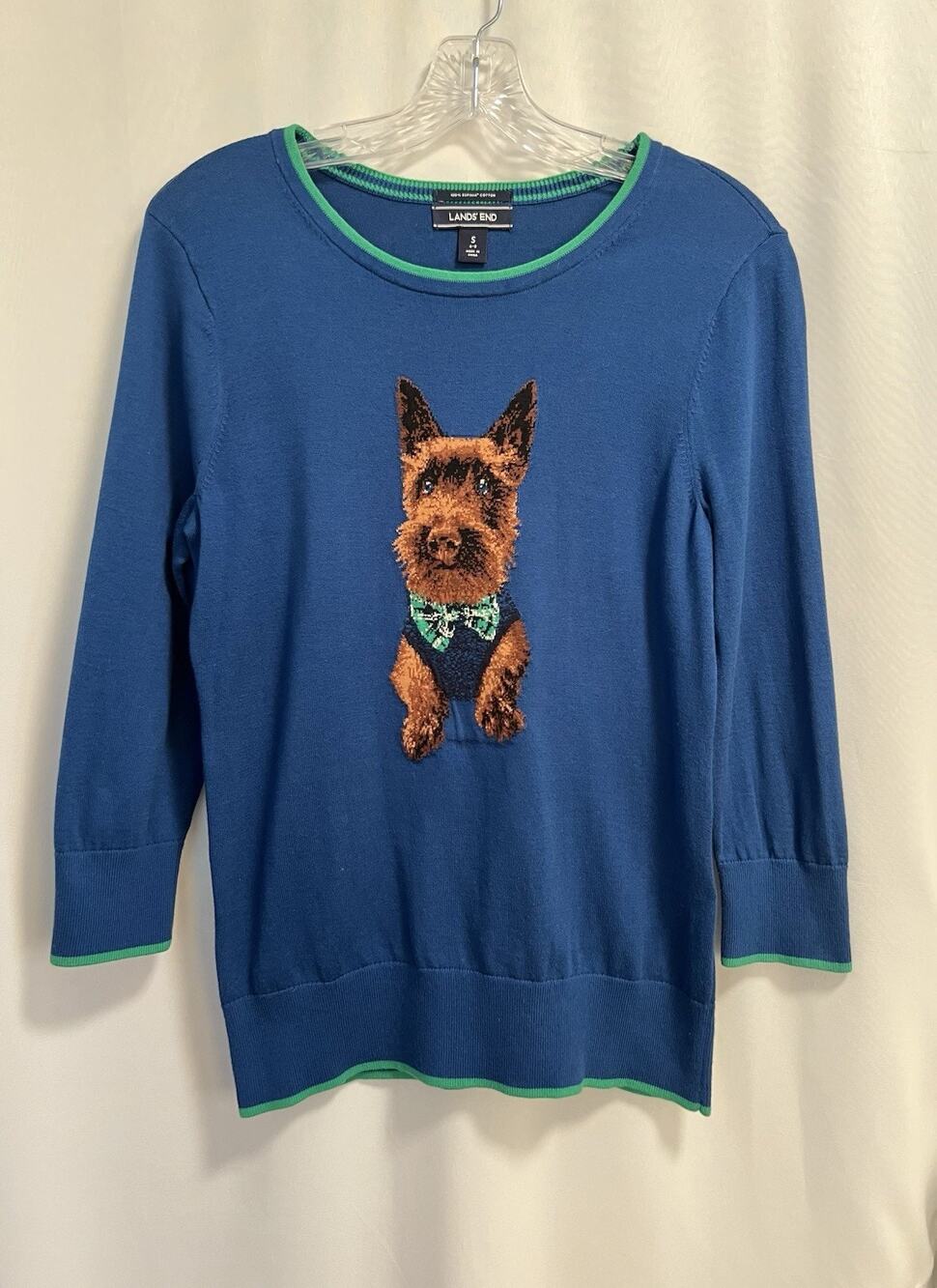 Lands' End | Womens 100% Cotton Dapper Dog Lightweight Sweater Blue- Size Small